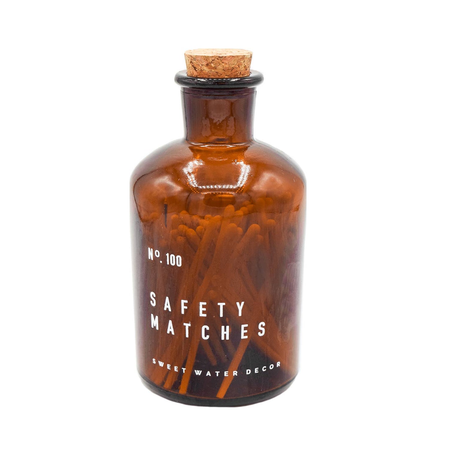 White Safety Matches - Medium Amber Apothecary Jar