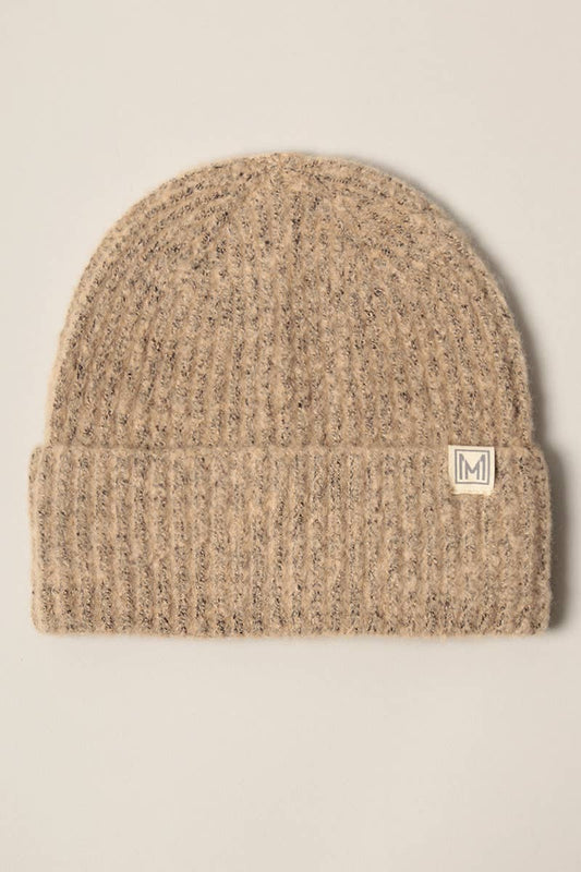 Beige Soft Ribbed Knit Beanie